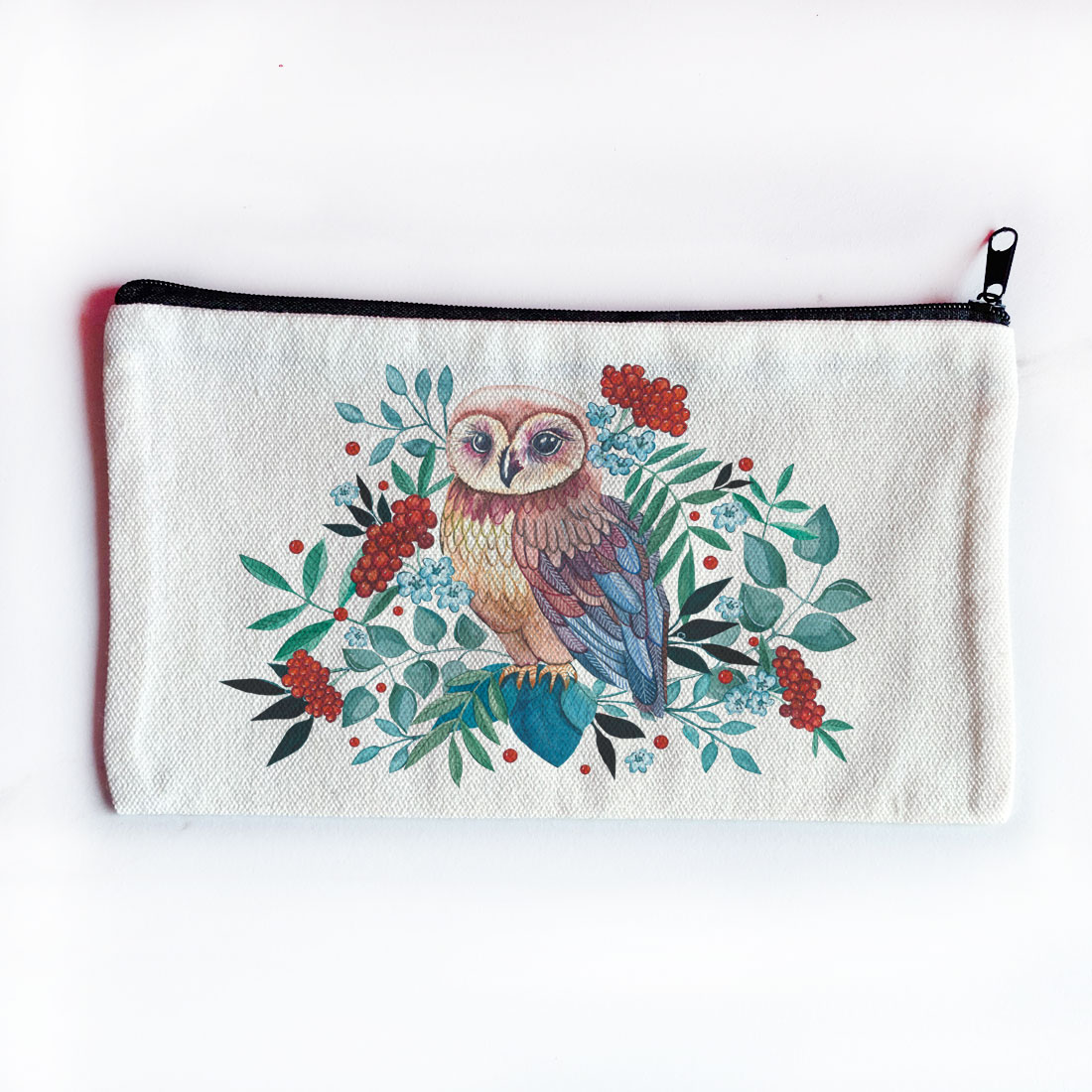 bawełniany eko piórnik z nadrukiem sowy