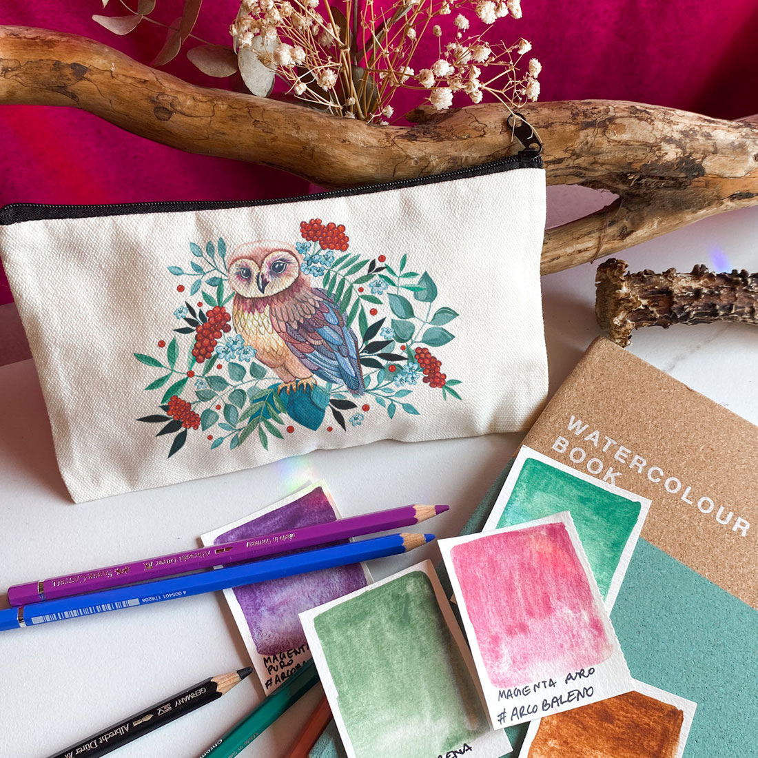 owl-sowa-saszetka-piornik-lesne-zwierzeta-kosmetyczka-na-kredki-mazaki kosmetyczka na duperele