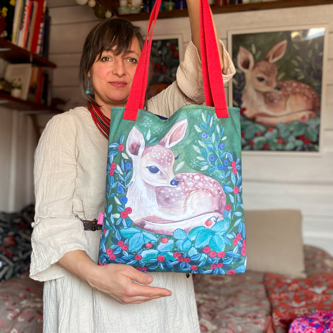 torba z sarenką, bawełniana na ramię