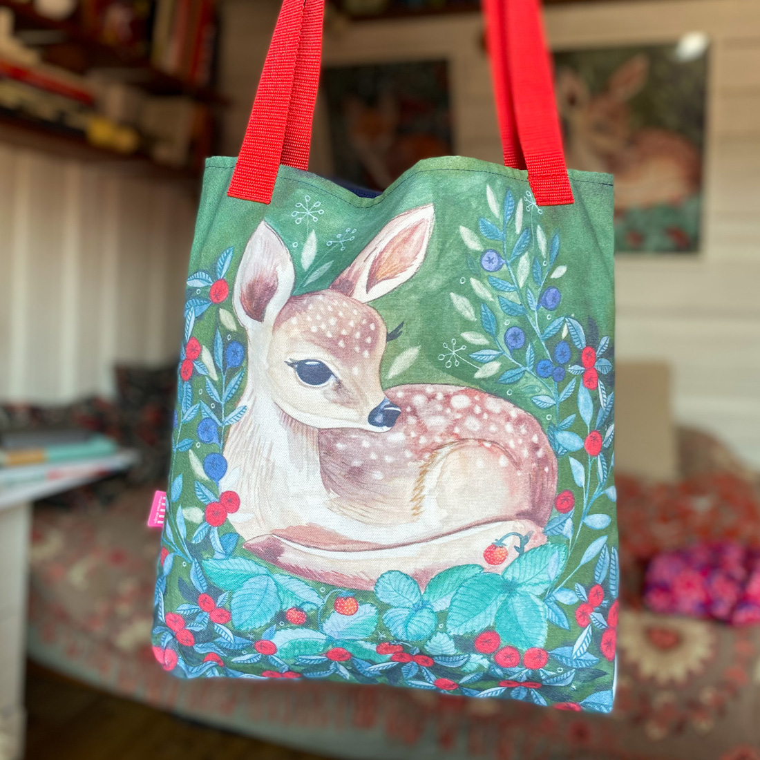 baby-deer-torba-lesne-zwierzeta-sarenka-jelonek torba z jelonkiem, bawełniana na ramię