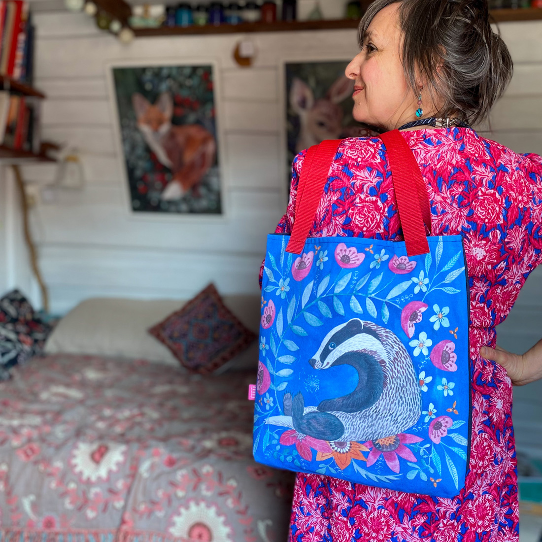 torba z borsukiem, bawełniana na ramię