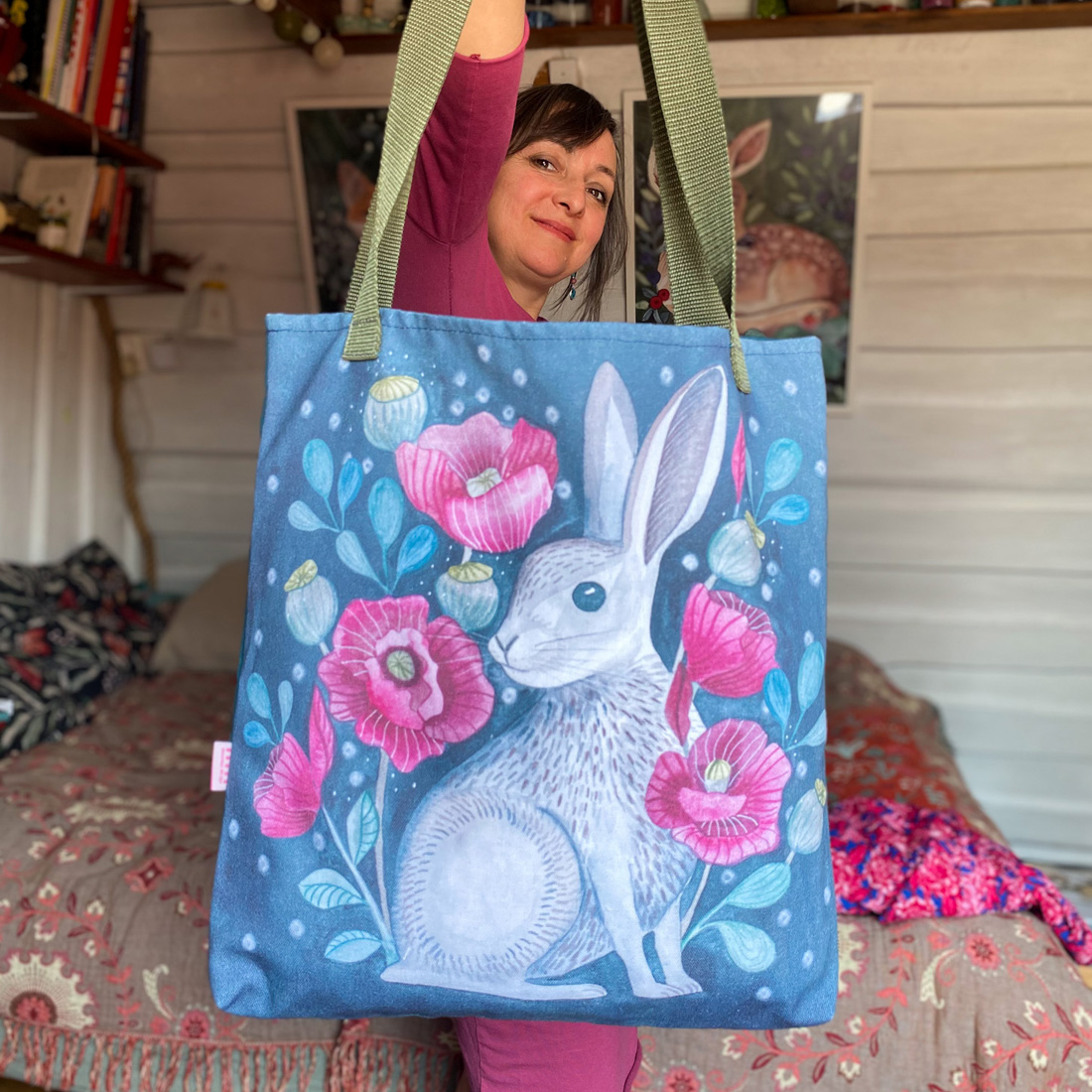 torba z zającem, bawełniana na ramię