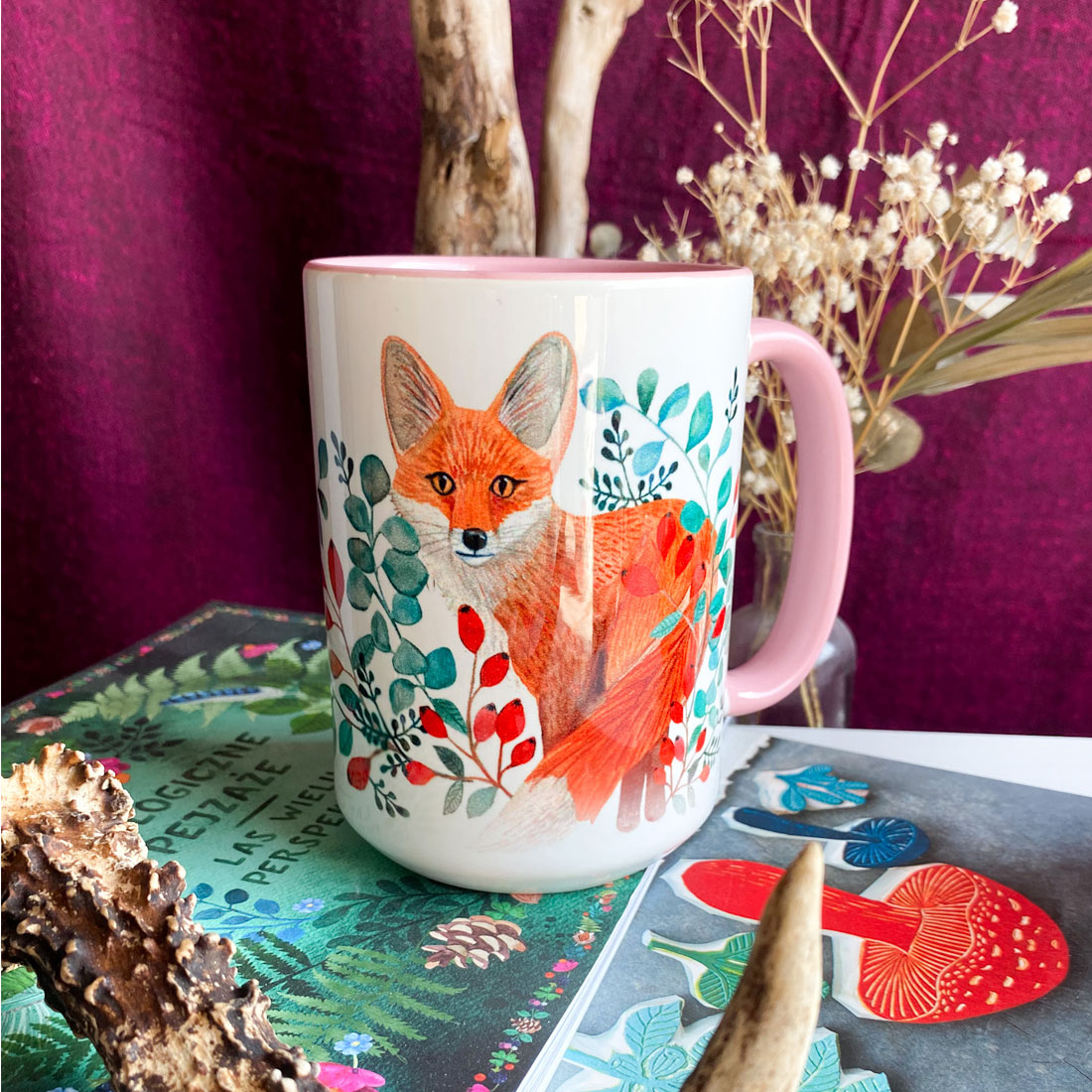 kubek z lisem i dziką różą, 450ml