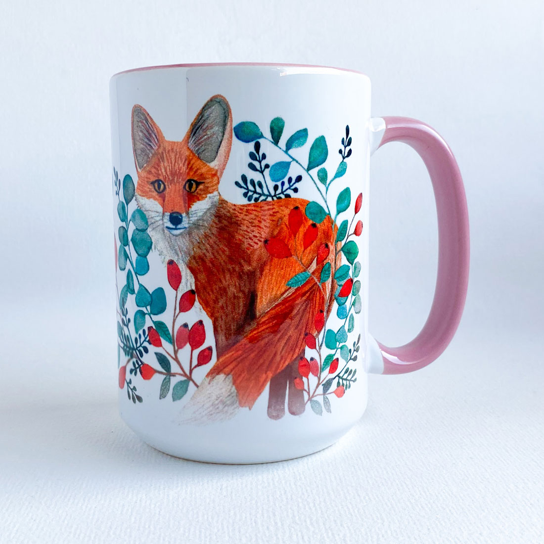 wild-fox-lis-kubek-450ml-duza-kawa-prezent-pod-choinke kubek z lisem i dziką różą, 450ml