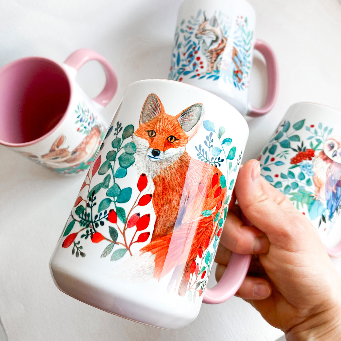 wild-fox-lis-kubek-450ml-lesne-zwierze-dzika-roza kubek z lisem i dziką różą, 450ml