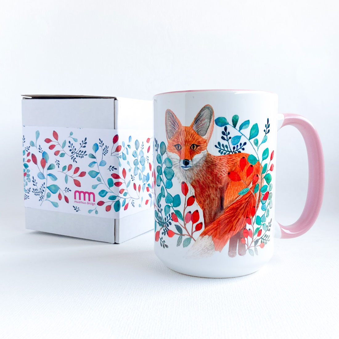 wild-fox-lis-kubek-450ml-z-pudelkiem-na-prezent kubek z lisem i dziką różą w ozdobnym opakowaniu, 450ml