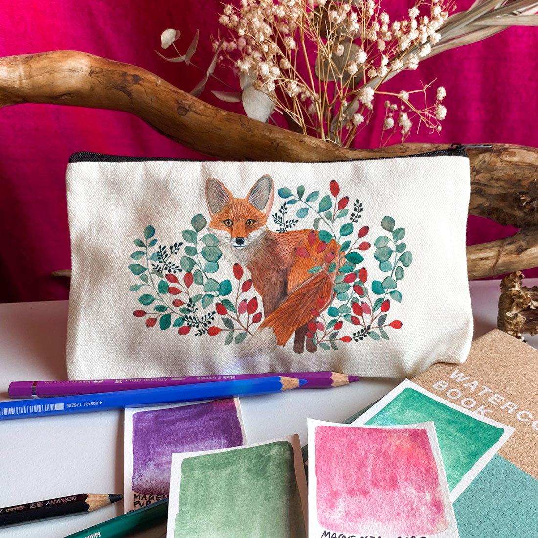 wild-fox-lisek-kosmetyczka-piornik-na-kosmetyki-kredki-mazaki-dla-dziecka wild fox saszetka na przybory artystyczne z lisem