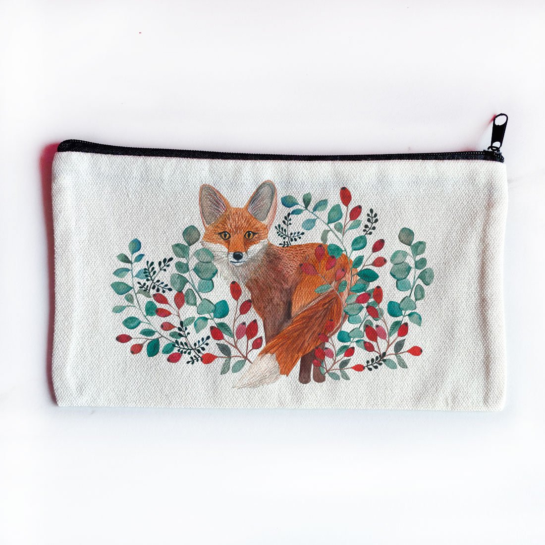 wild-fox-lisek-naturalny-bawelniany-piornik-na-przybory-szkolne saszetka kosmetyczka z lisem na przybory ołówki