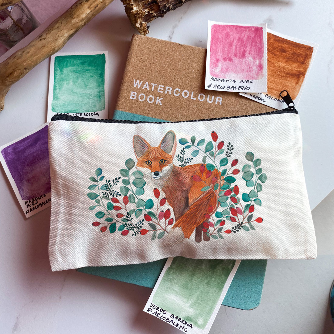 piórnik bawełniany na kredki z lisem