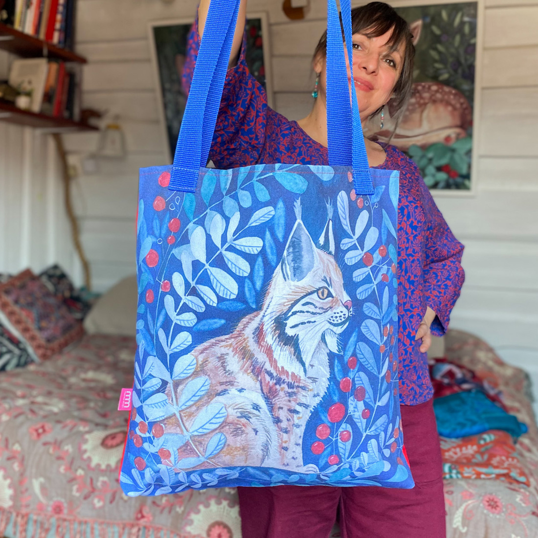 ryś - dziki kot na torbie bawełnianej