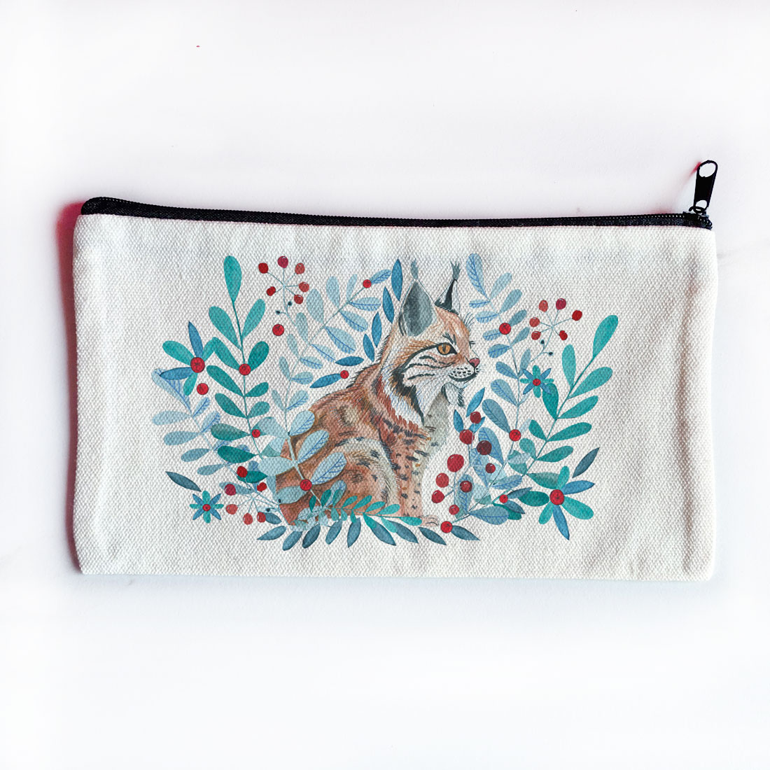 winter lynx piórnik saszetka z rysiem dzikim kotem