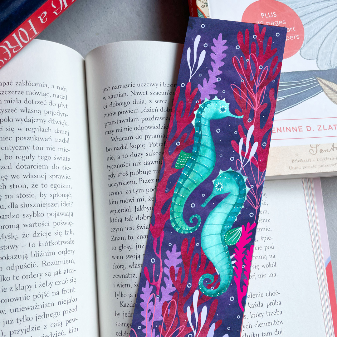 seahorse-koniki-morskie-zakladka-na-prezent koniki morskie, piękna zakładka do książki z obrazkiem