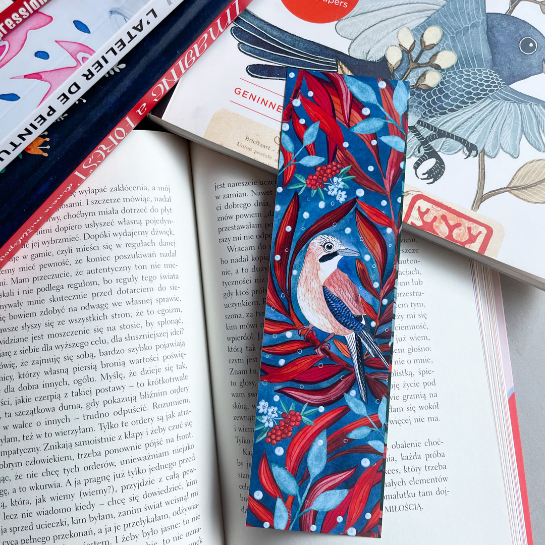 zakładka z ptaszkiem, sójka, ilustracja