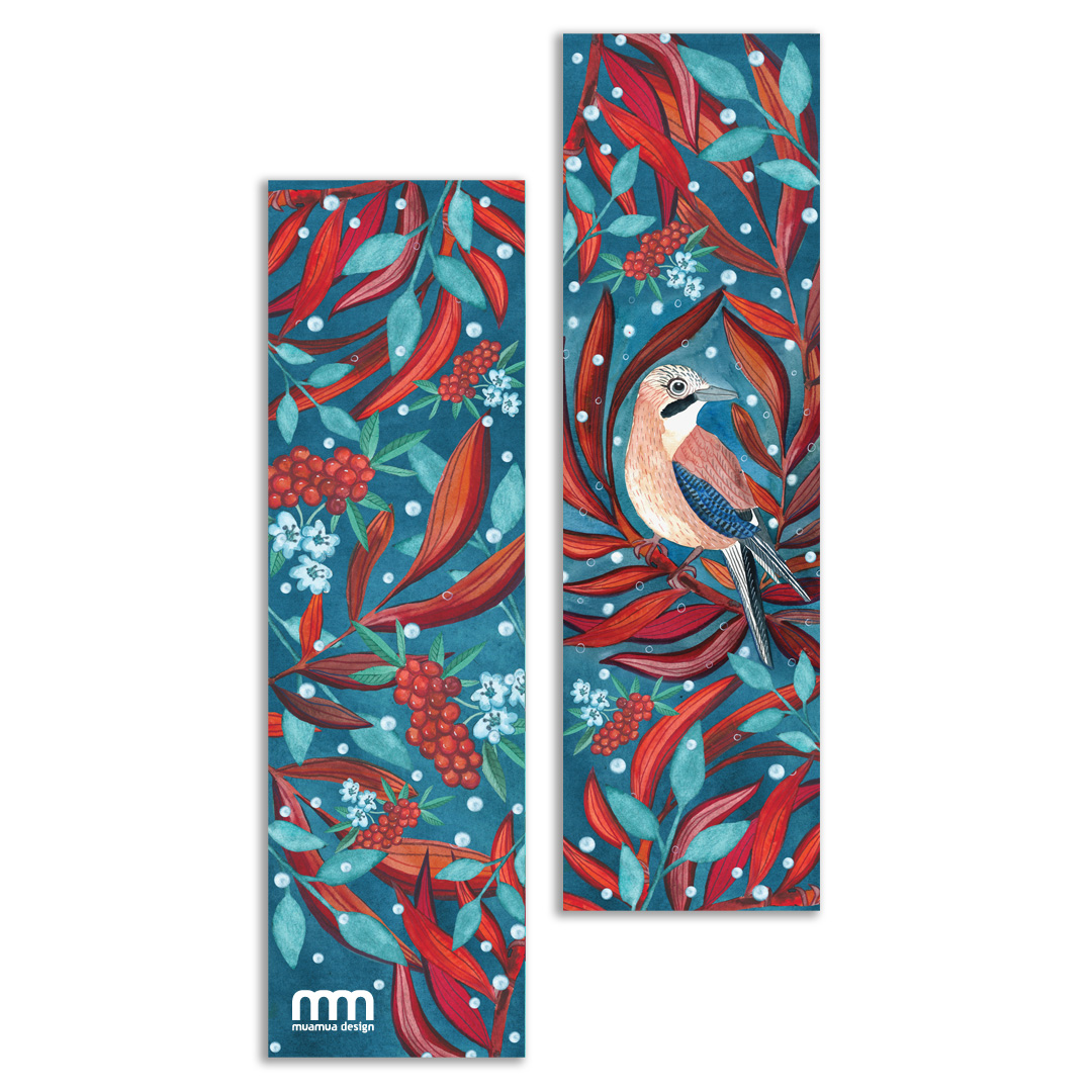 zakładka z ptaszkiem, sójka, ilustracja