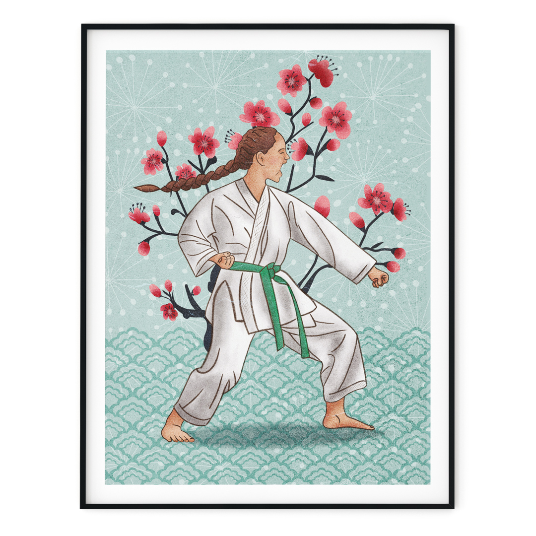 plakat ilustracja karate w pozycji gedan berei