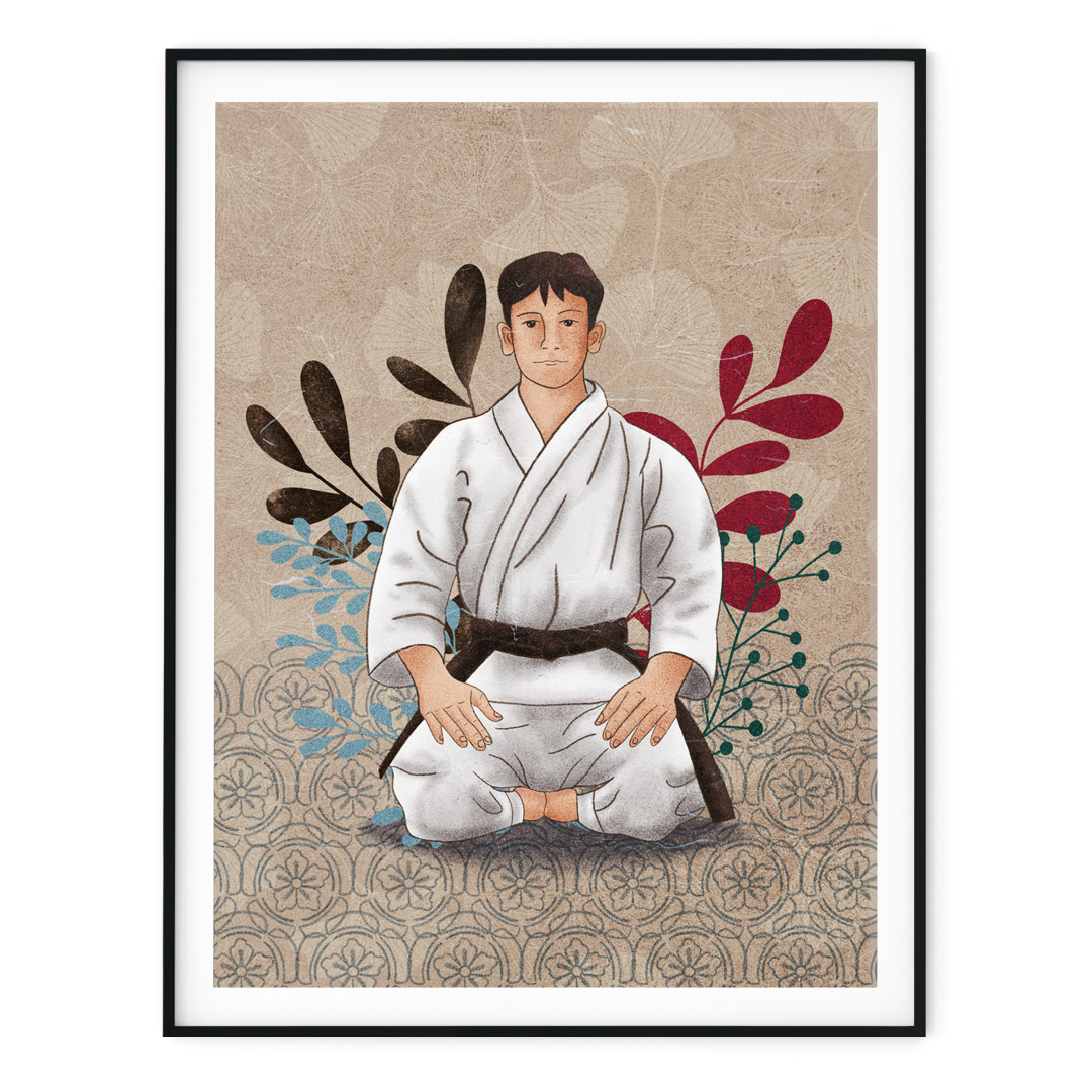 plakat ilustracja karate w pozycji seiza