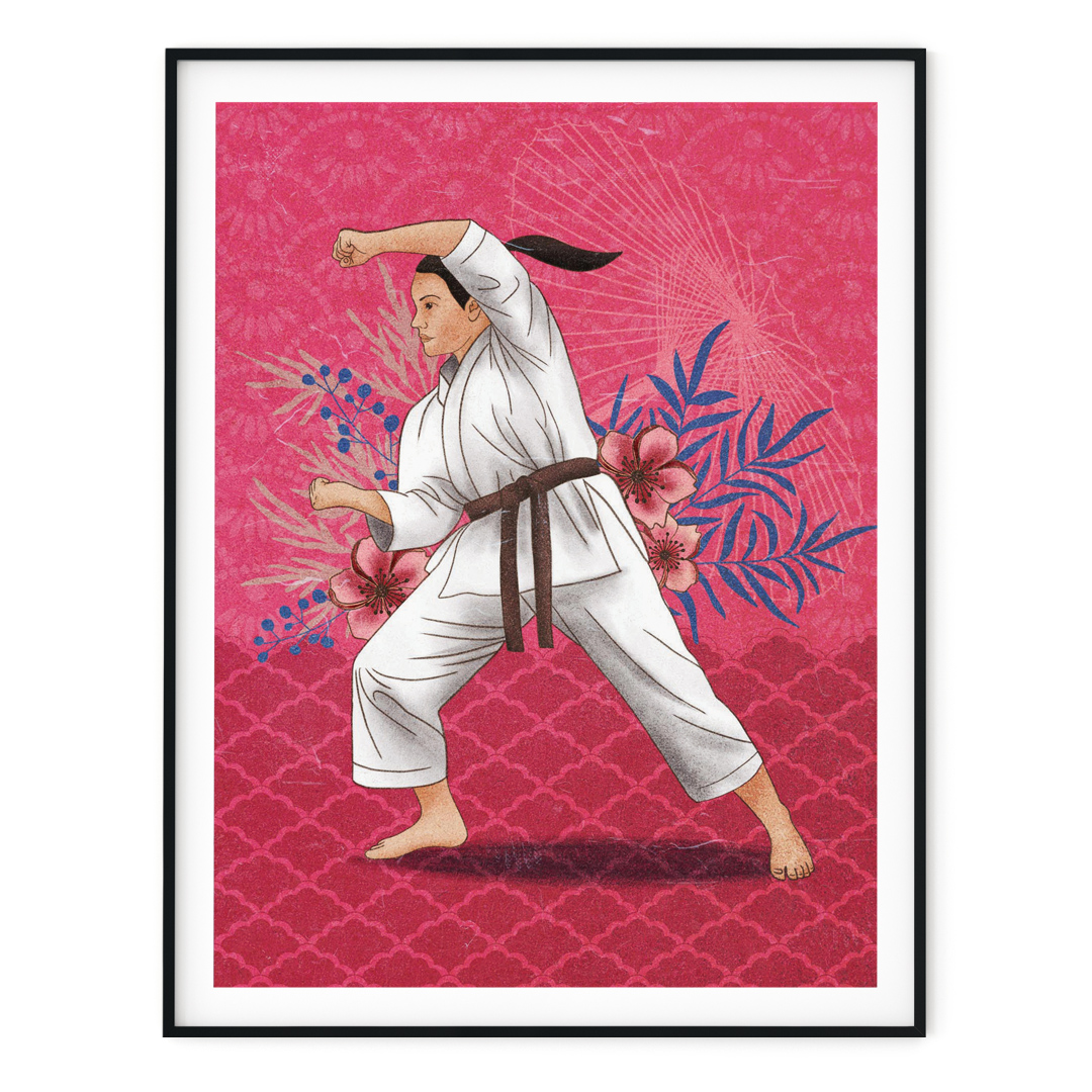plakat ilustracja karate w pozycji yama tsuki
