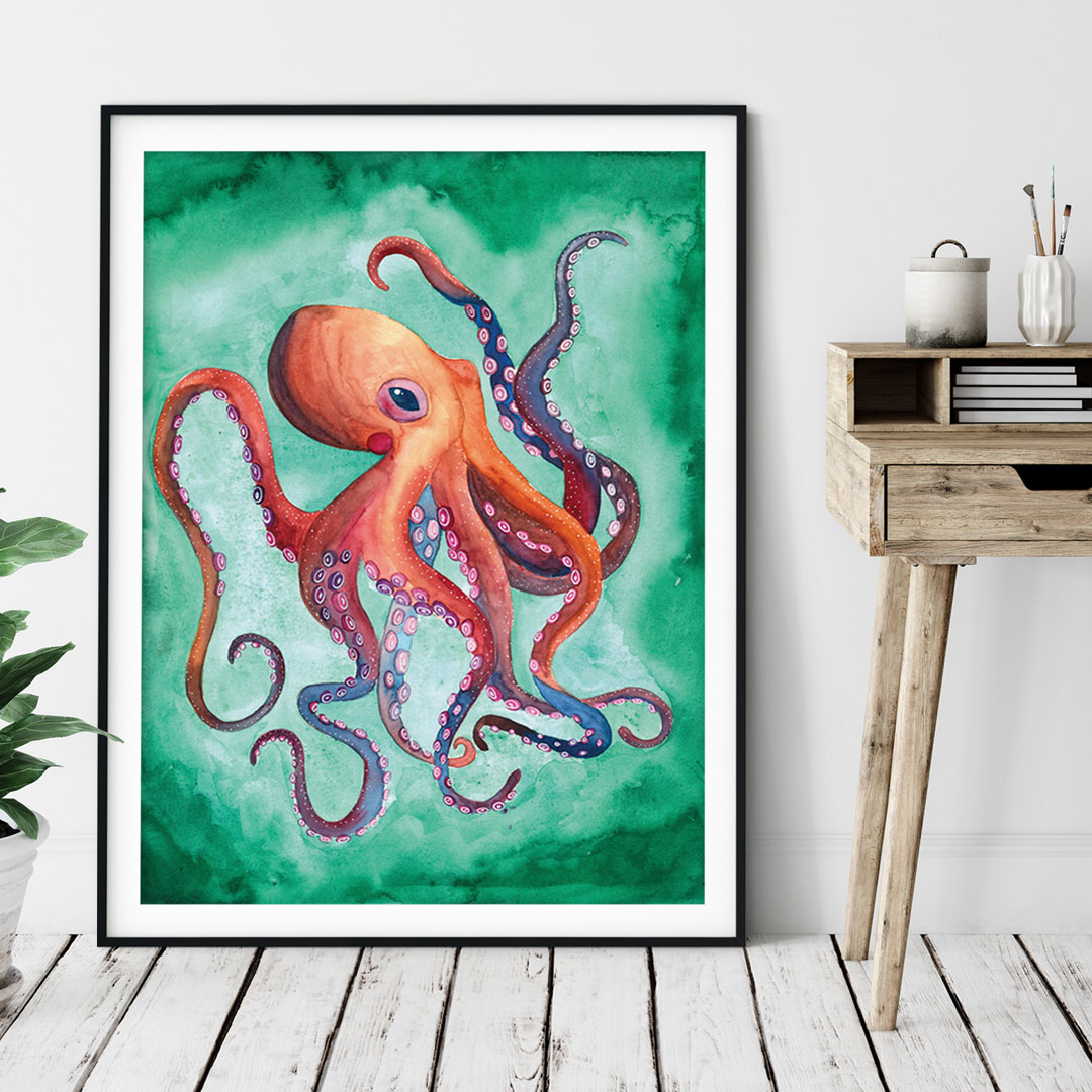 plakat z ośmiornicą z serii Morski Świat