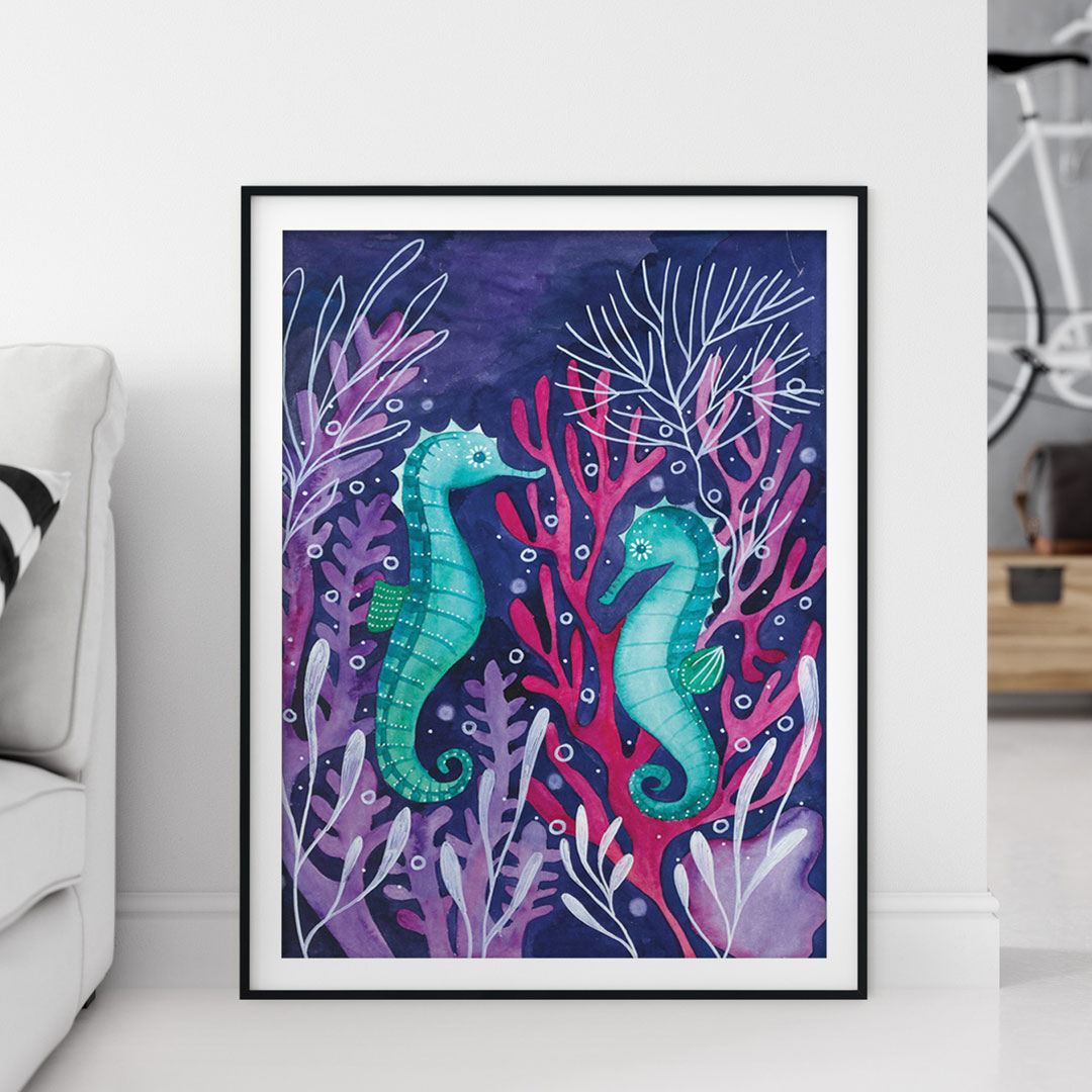 plakat z konikami morskimi idealny do wnętrz