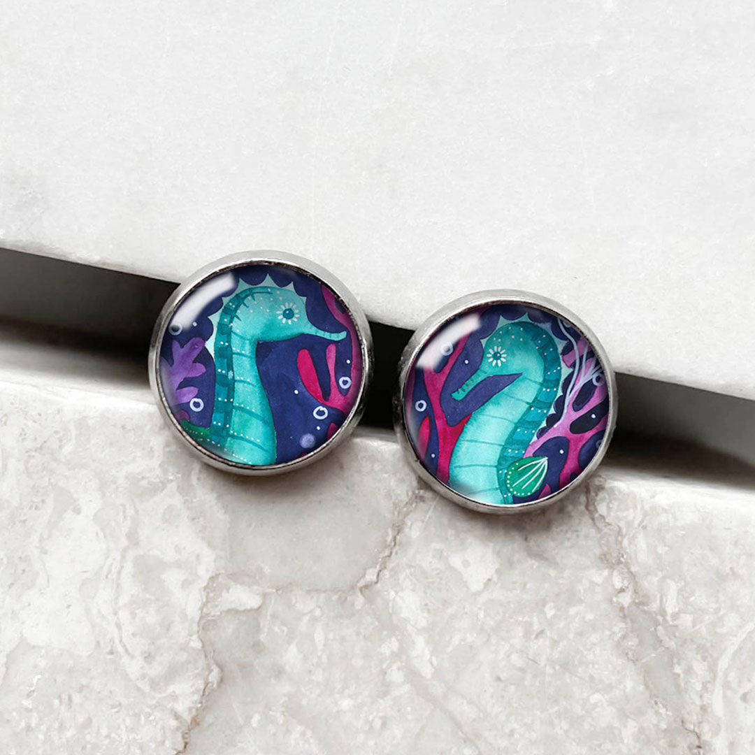 kolczyki z konikami morskimi z serii Morski Świat