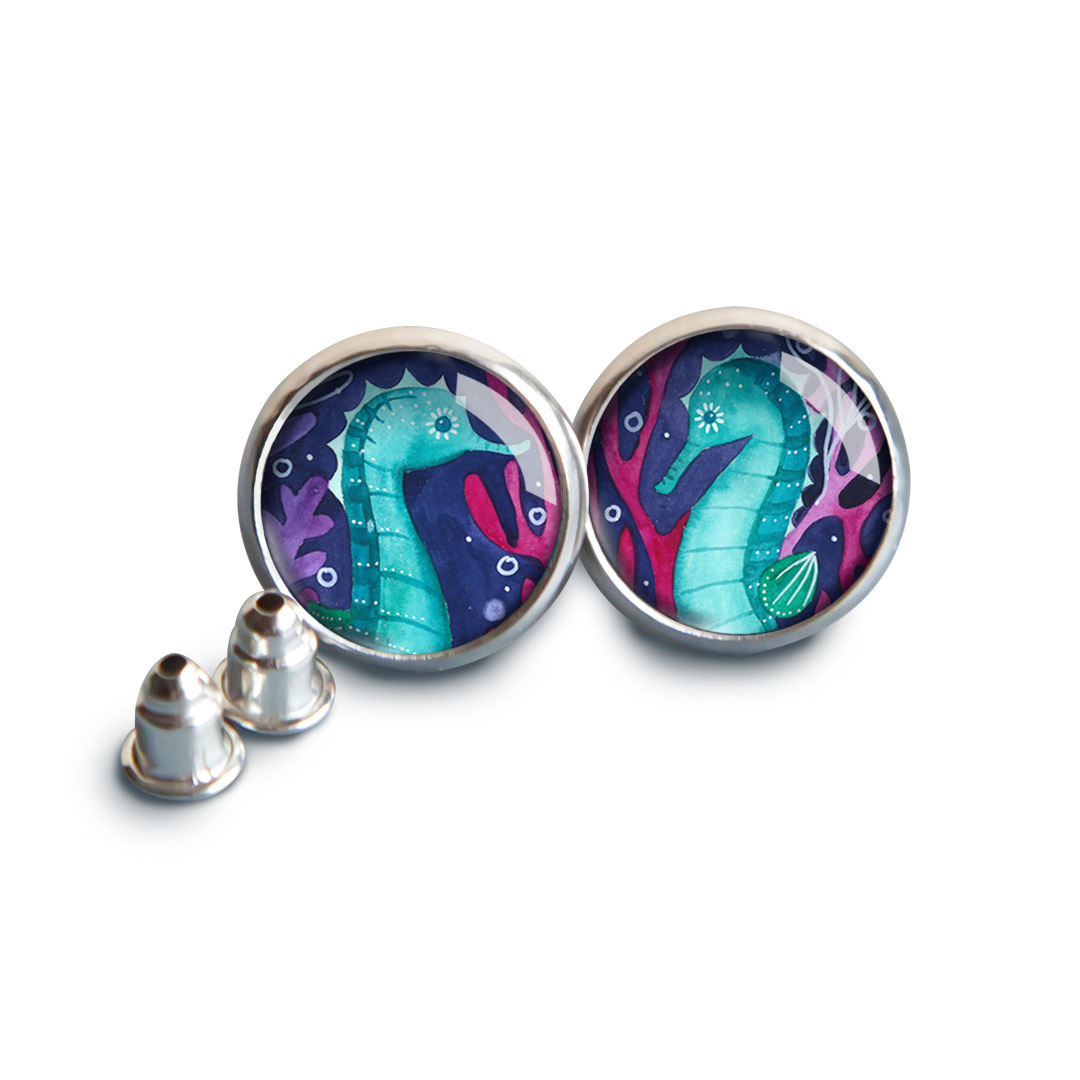 kolczyki z konikami morskimi z serii Morski Świat