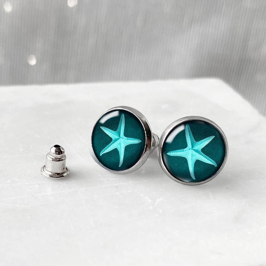 kolczyki z rozgwiazdą w zielonym kolorze