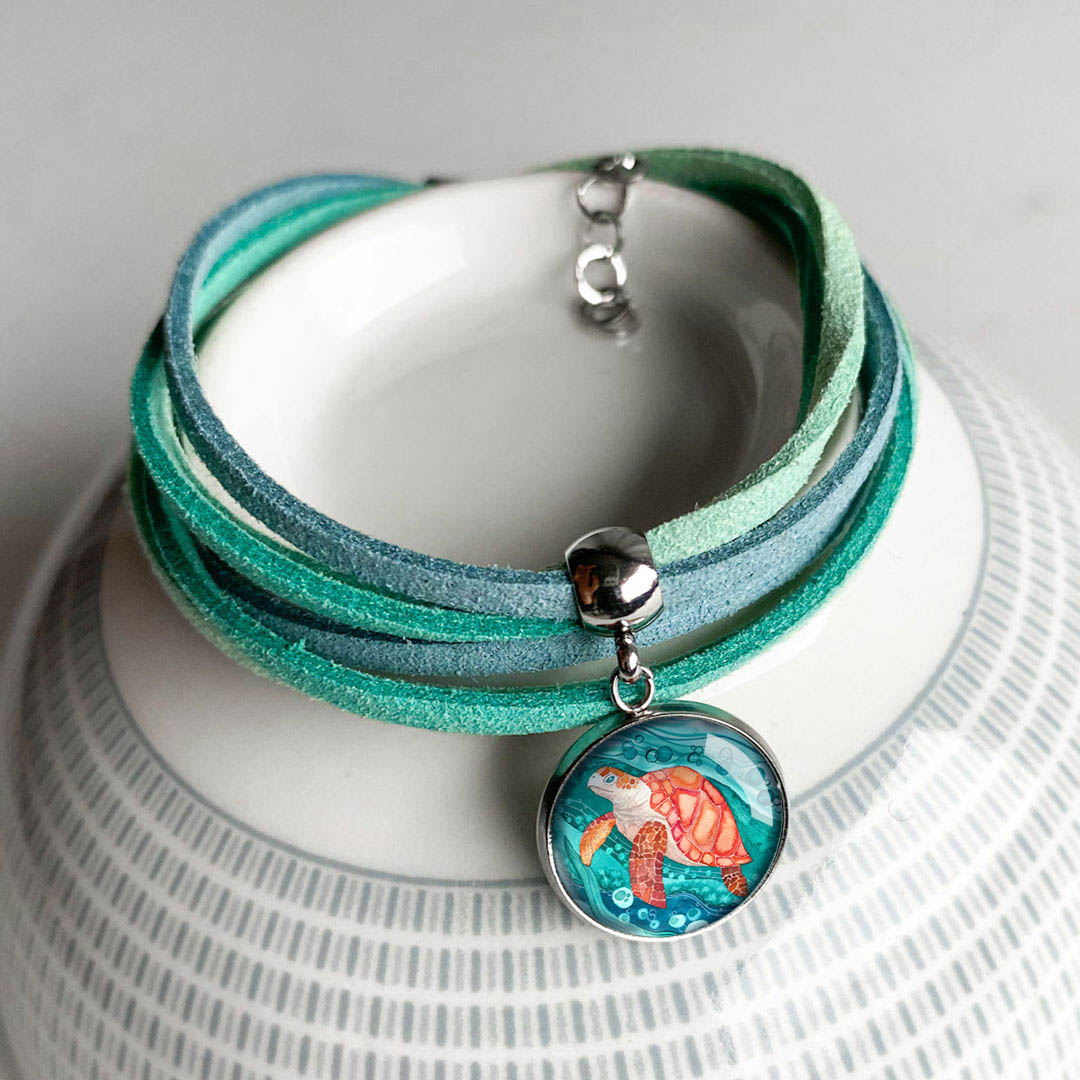 miętowa bransoletka z żółwiem morskim